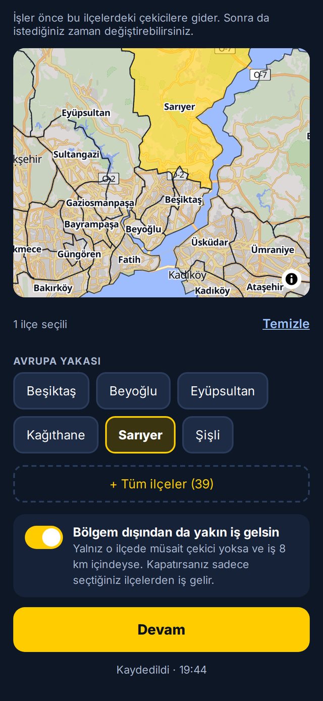 ÇekGit: Haritadan hizmet bölgesi