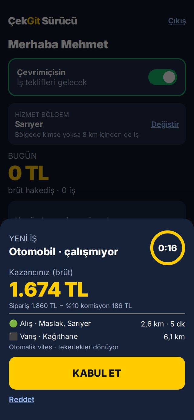 ÇekGit Çekici uygulaması