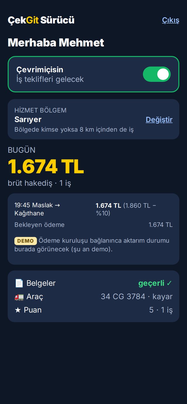 ÇekGit: Kazanç ekranı