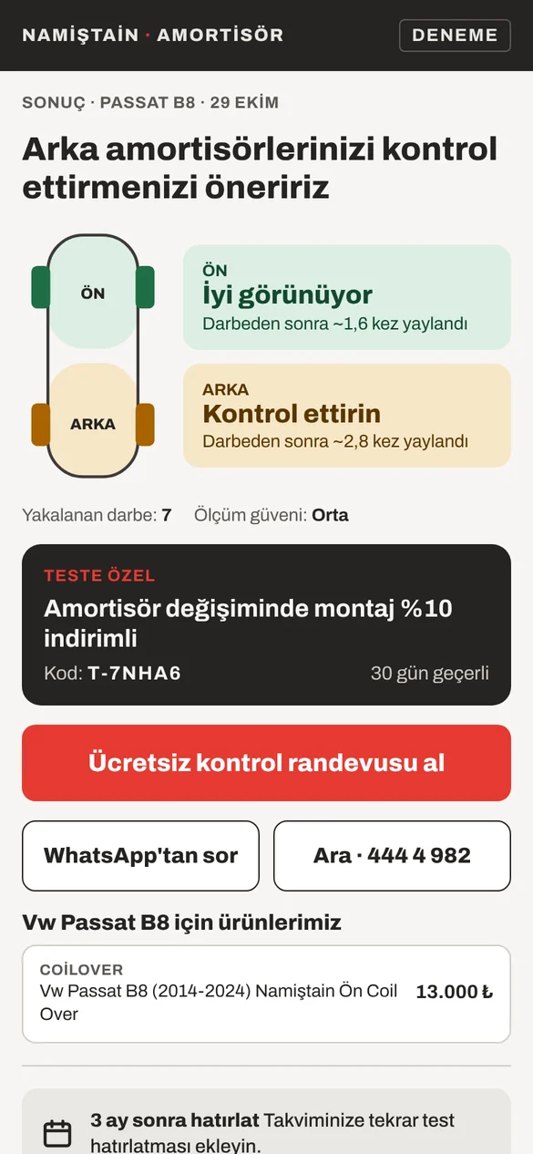 Sonuç: ön ve arka aks